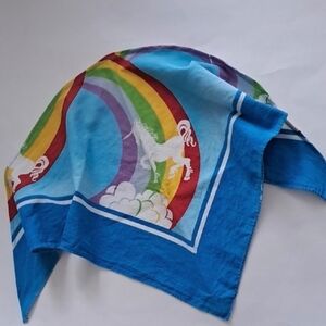 White Unicorn Rainbow 80s Unisex Colorful Cotton Triangle Bandana Scarf OOAK